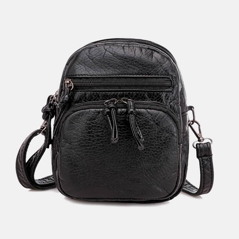 Naisten Keinonahkainen Vintage Olkalaukku Crossbody Bag Mini Puhelinlaukku Multi-pocket Bag