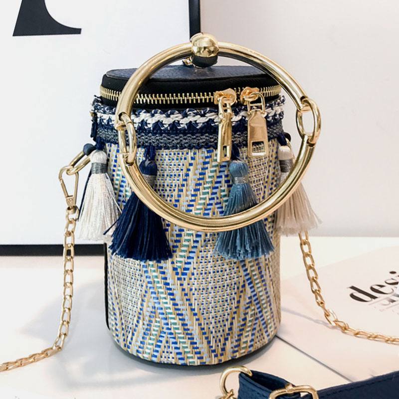 Naisten Kesäinen Tassel Cha Straw Käsilaukku Crossbody Bag Olkalaukku