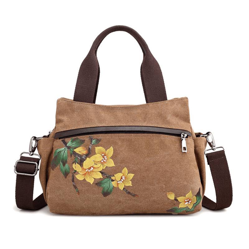 Naisten Lotus Canvas Käsilaukku Kiinalainen Crossbody Laukku