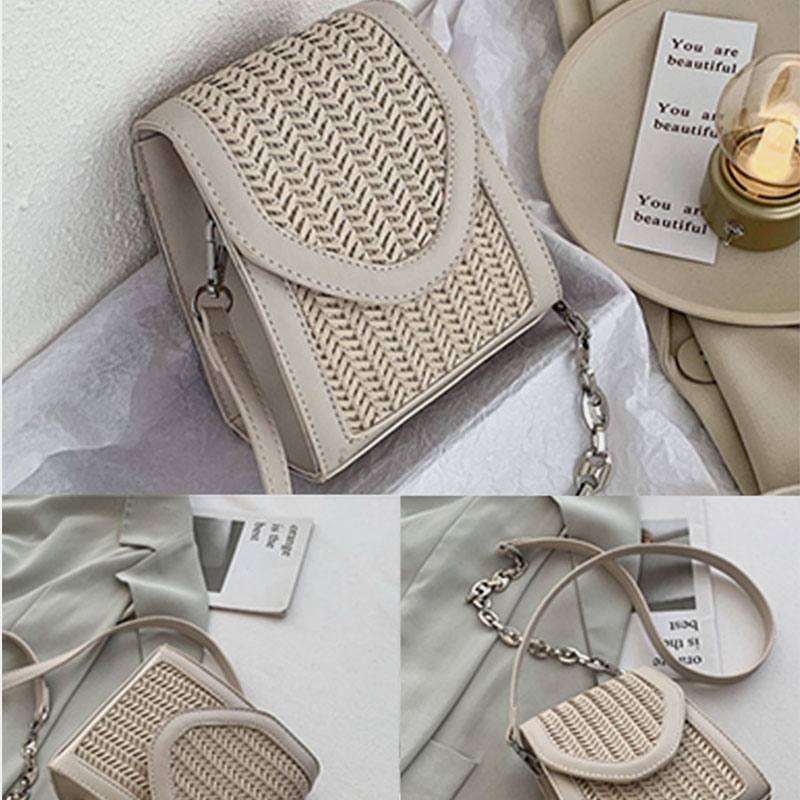 Naisten Summer Flap Straw Chain Crossbody Laukku Olkalaukku