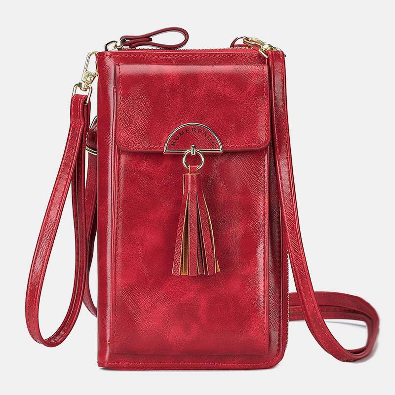 Naisten Varkaudenesto Monitoimi Tupsu Decor Crossbody Laukku Multi-card Slots Lompakko Kytkinlaukku Puhelinlaukku