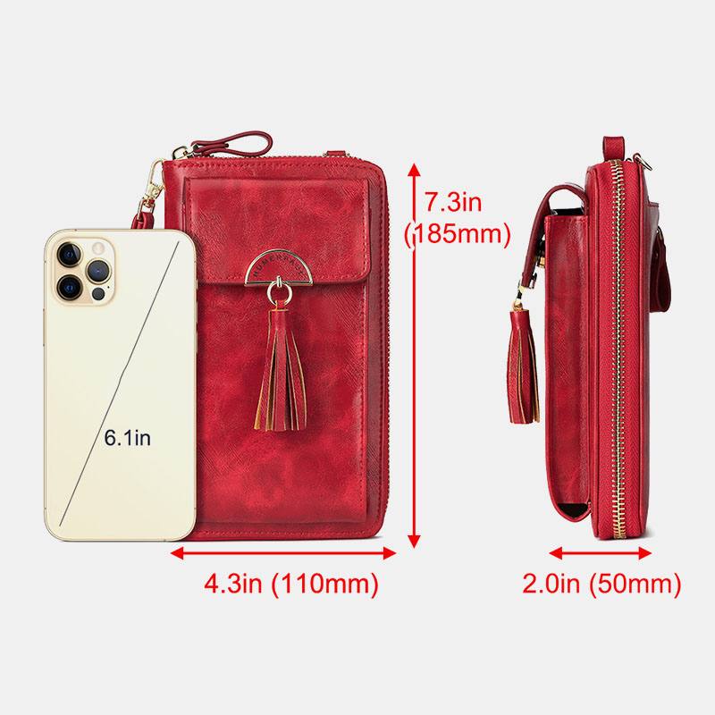 Naisten Varkaudenesto Monitoimi Tupsu Decor Crossbody Laukku Multi-card Slots Lompakko Kytkinlaukku Puhelinlaukku