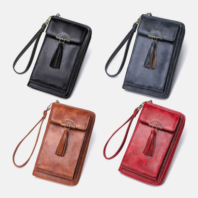 Naisten Varkaudenesto Monitoimi Tupsu Decor Crossbody Laukku Multi-card Slots Lompakko Kytkinlaukku Puhelinlaukku