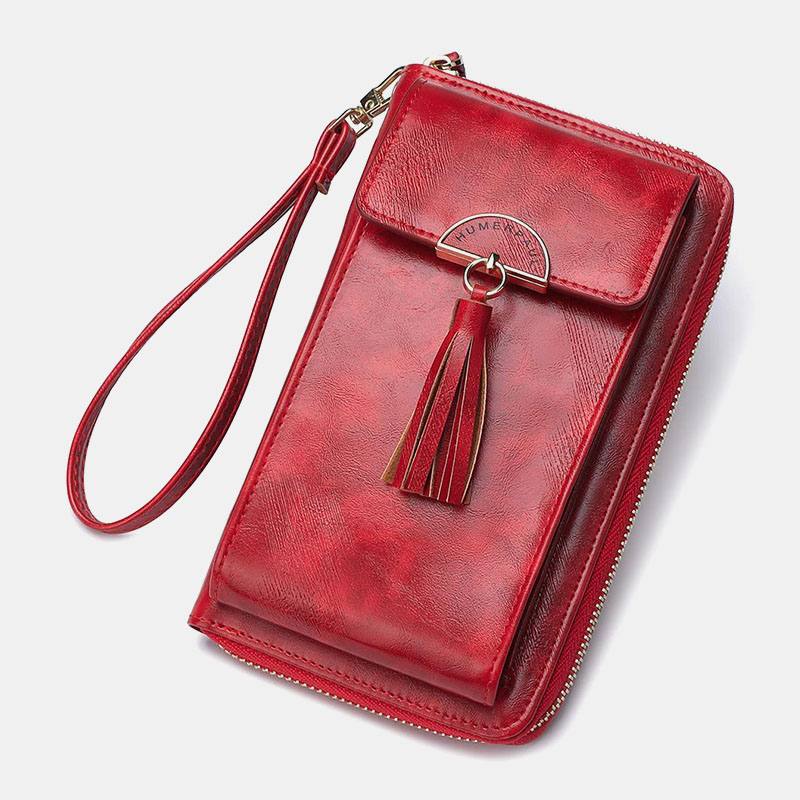 Naisten Varkaudenesto Monitoimi Tupsu Decor Crossbody Laukku Multi-card Slots Lompakko Kytkinlaukku Puhelinlaukku