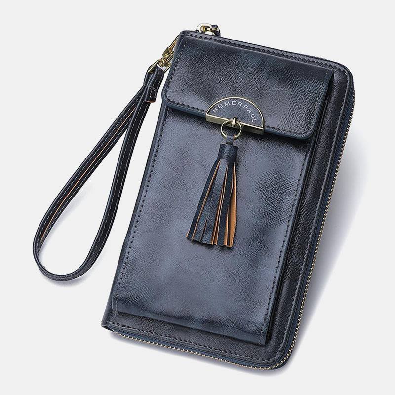 Naisten Varkaudenesto Monitoimi Tupsu Decor Crossbody Laukku Multi-card Slots Lompakko Kytkinlaukku Puhelinlaukku