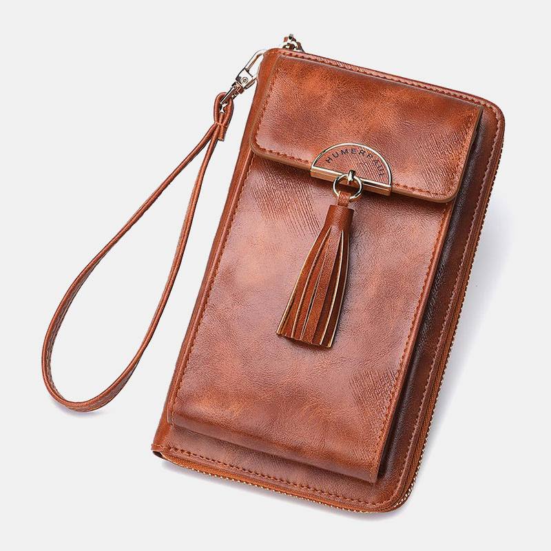 Naisten Varkaudenesto Monitoimi Tupsu Decor Crossbody Laukku Multi-card Slots Lompakko Kytkinlaukku Puhelinlaukku