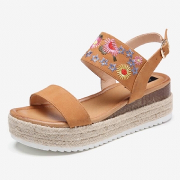 Naisten Espadrillit Kirjonta Kukat Solkihihna Slingback Platform Sandaalit