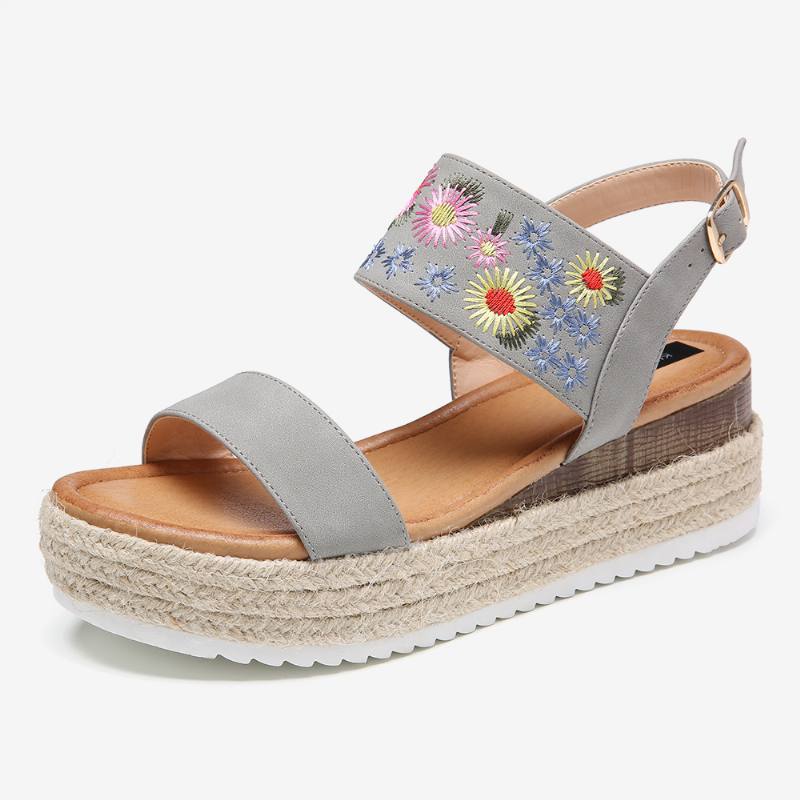 Naisten Espadrillit Kirjonta Kukat Solkihihna Slingback Platform Sandaalit