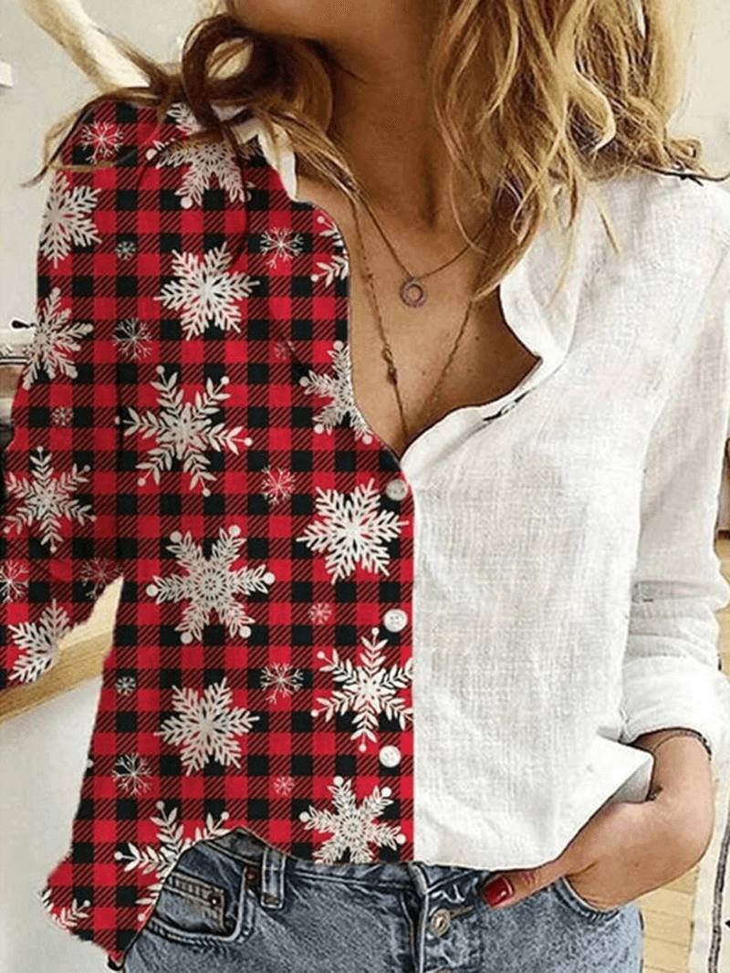 Naisten Patchwork Plaid Snowflake Graphics Jouluiset Pitkähihaiset Paidat