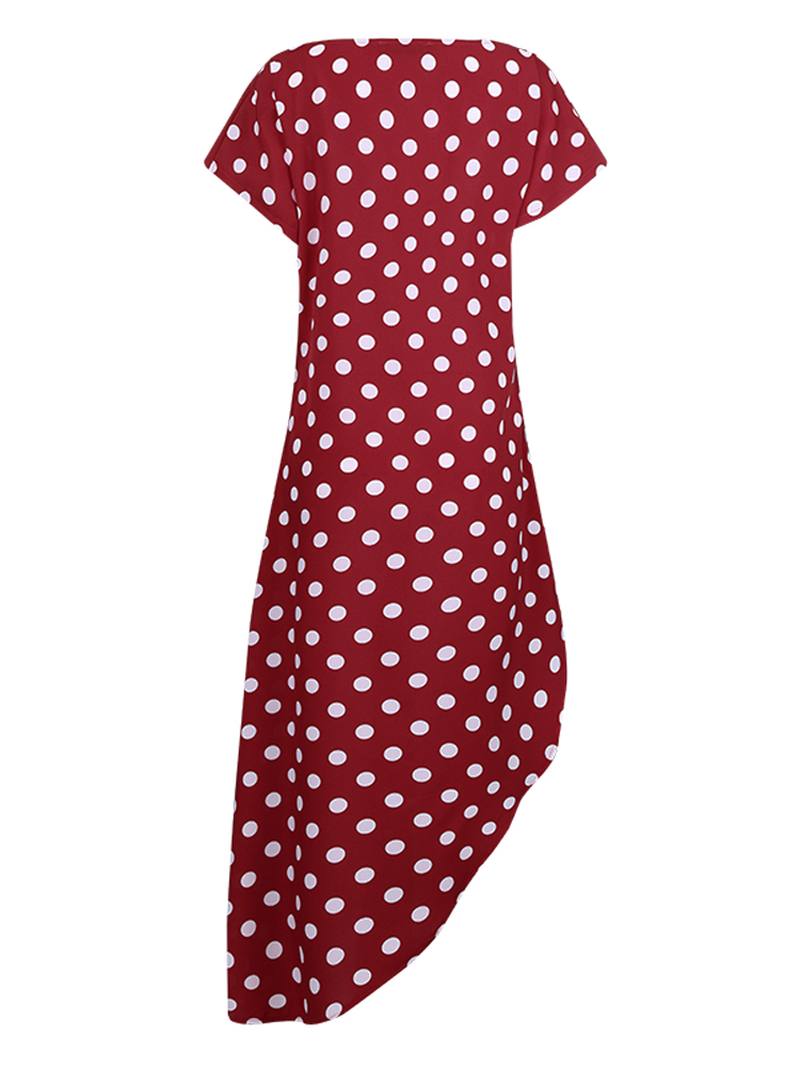 Polka Dot Crew Neck High Low Causal Pusero