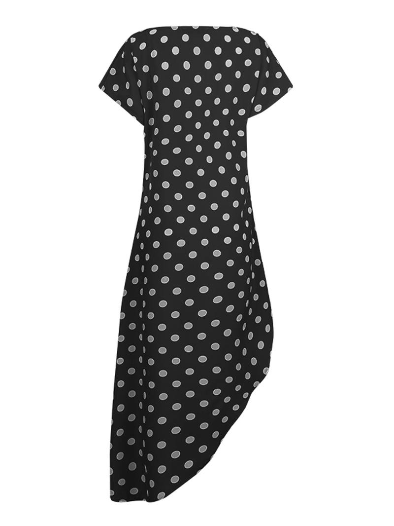 Polka Dot Crew Neck High Low Causal Pusero