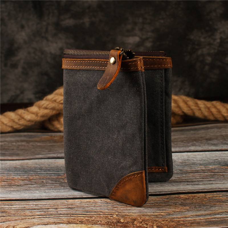 Canvas Vintage Wallet Bifold 8 Card Slot Kolikkokukkaro Miehille