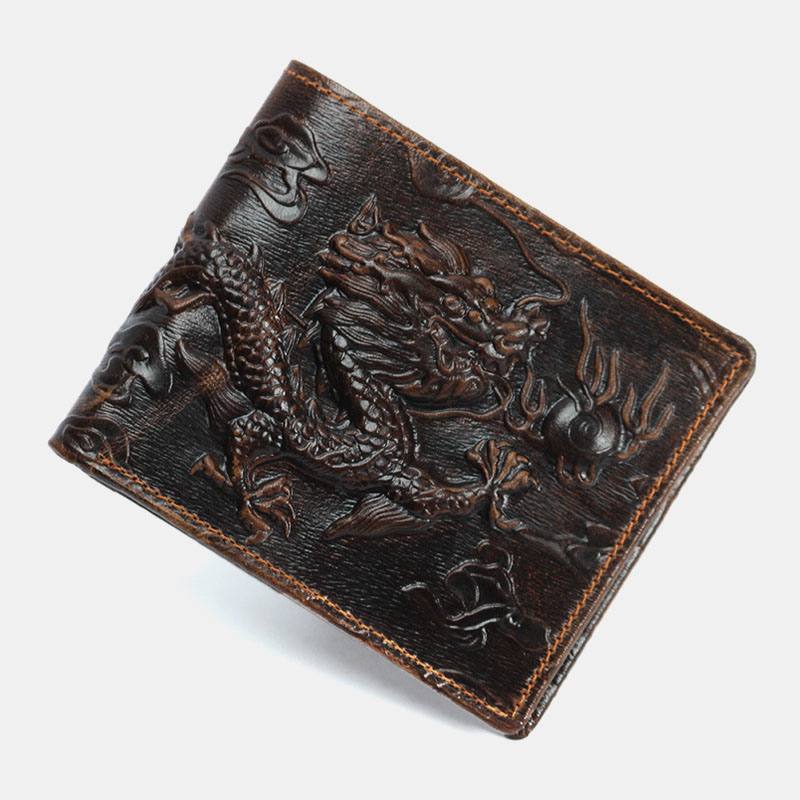 Miesten Aidosta Nahasta Valmistettu 3d Dragon Pattern Retro Muoti -nahkainen Korttikotelo