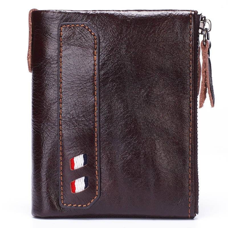 Miesten Aitoa Nahkaa Kaksinkertainen Vetoketju Retro Business Short Hand Carry Card Holder -lompakko