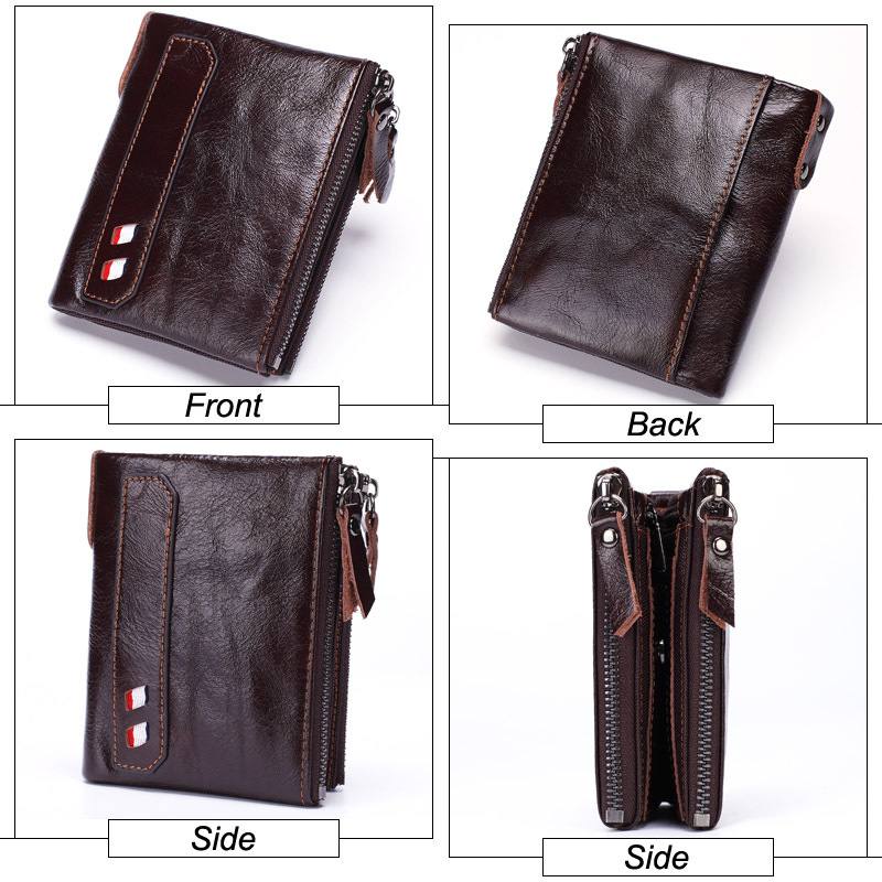 Miesten Aitoa Nahkaa Kaksinkertainen Vetoketju Retro Business Short Hand Carry Card Holder -lompakko