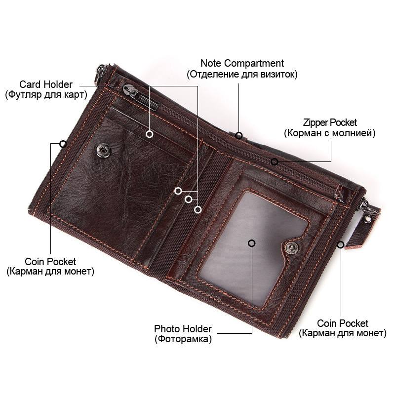 Miesten Aitoa Nahkaa Kaksinkertainen Vetoketju Retro Business Short Hand Carry Card Holder -lompakko