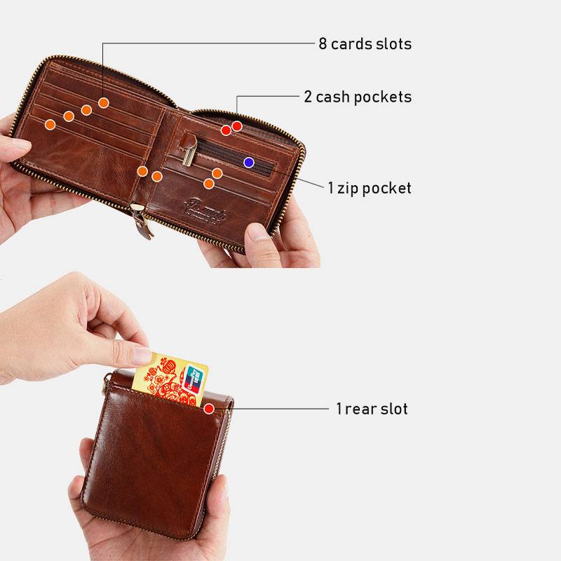 Miesten Aitoa Nahkaa Monitoiminen Varkaudenesto Pyyhkäisykortti Kolikkokukkaro Esto Bifold Vetoketju Hasp Lompakot Multi-card Slot Korttikotelo