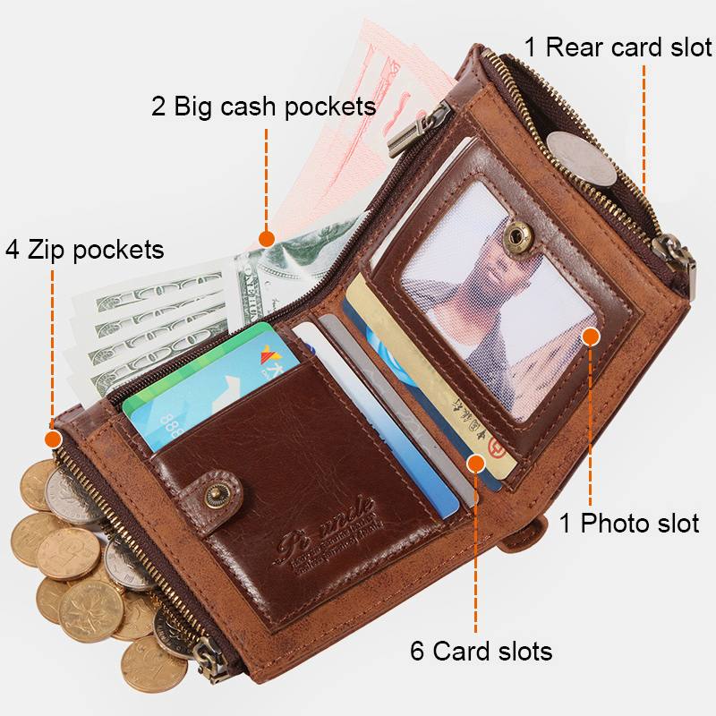 Miesten Bifold Varkaudenesto Aitoa Nahkaa Lompakot Lyhyet Suuri Tilavuus Multi-card Slot Korttipidike Kolikko Kukkaro Money Clip