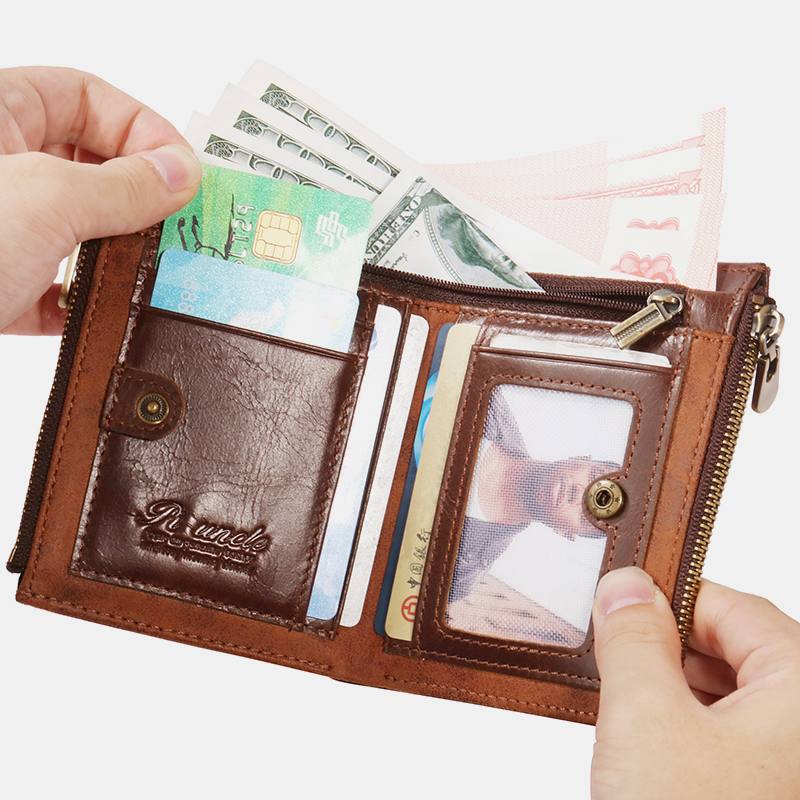 Miesten Bifold Varkaudenesto Aitoa Nahkaa Lompakot Lyhyet Suuri Tilavuus Multi-card Slot Korttipidike Kolikko Kukkaro Money Clip