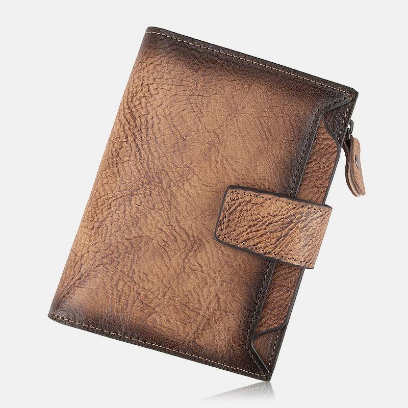 Miesten Käsin Hierottu Väri Bifold Lehmännahka Lompakko Retro Lyhyt Multi-card Slot Card Case Kolikko Kukkaro