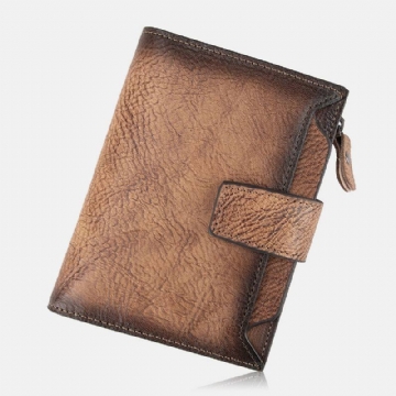 Miesten Käsin Hierottu Väri Bifold Lehmännahka Lompakko Retro Lyhyt Multi-card Slot Card Case Kolikko Kukkaro