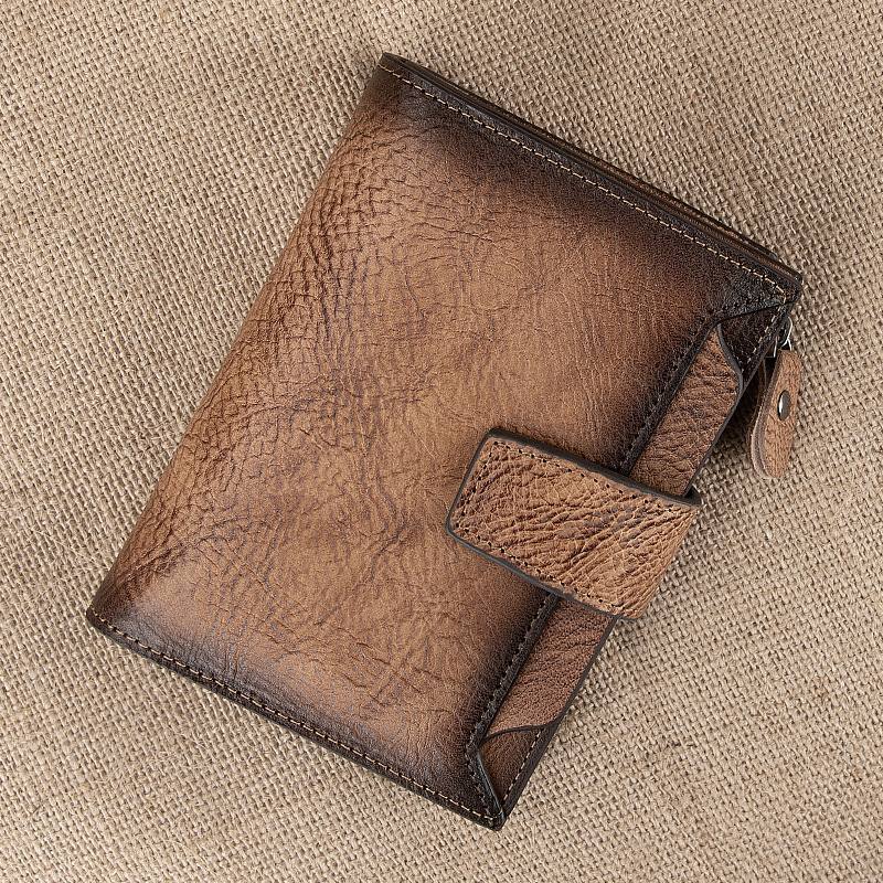 Miesten Käsin Hierottu Väri Bifold Lehmännahka Lompakko Retro Lyhyt Multi-card Slot Card Case Kolikko Kukkaro