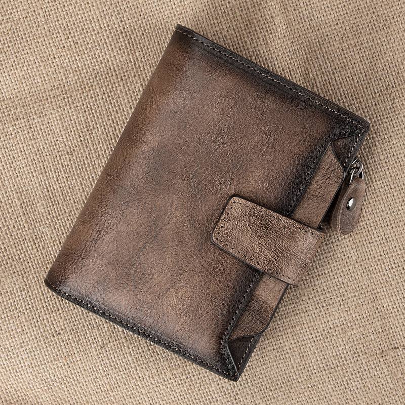 Miesten Käsin Hierottu Väri Bifold Lehmännahka Lompakko Retro Lyhyt Multi-card Slot Card Case Kolikko Kukkaro