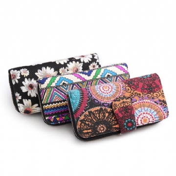 Naisten Canvas Bohemian Long Wallet Muti-kolikkopeli