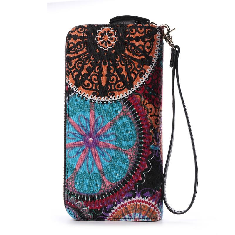 Naisten Canvas Bohemian Long Wallet Muti-kolikkopeli