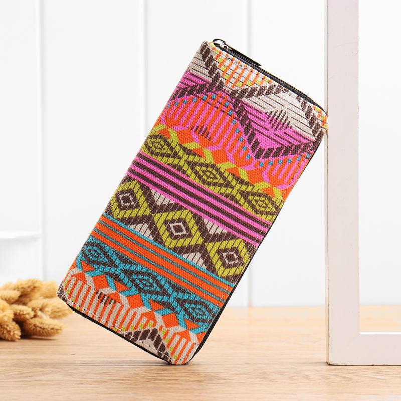 Naisten Canvas Bohemian Long Wallet National Phone Kukkaro