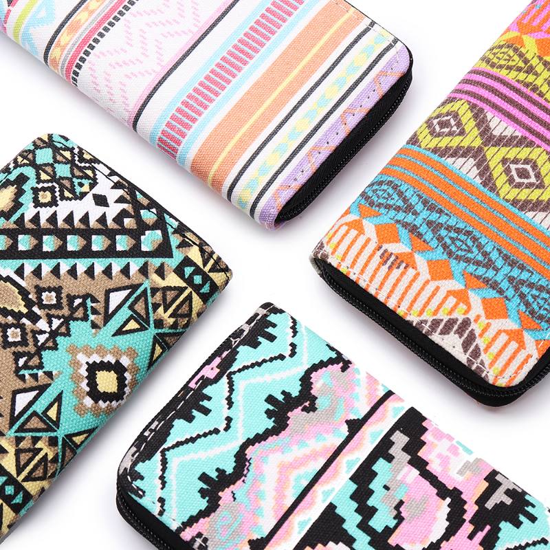 Naisten Canvas Bohemian Long Wallet National Phone Kukkaro