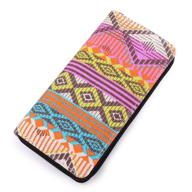 Naisten Canvas Bohemian Long Wallet National Phone Kukkaro