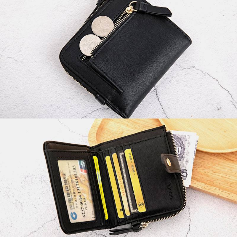 Naisten Pu-nahkainen Bifold Hasp Multi-card Slot Retro Lyhyt Korttipidike Kytkinlompakot Rannehihnalla