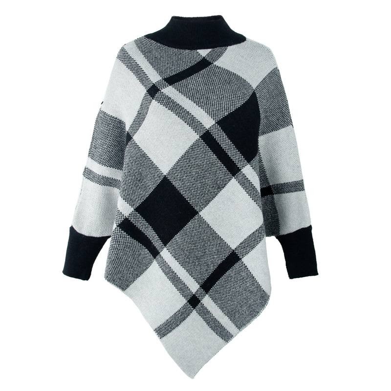 Väri Block Check Cape Bat Sleeve Pullover Neulottu Huivi