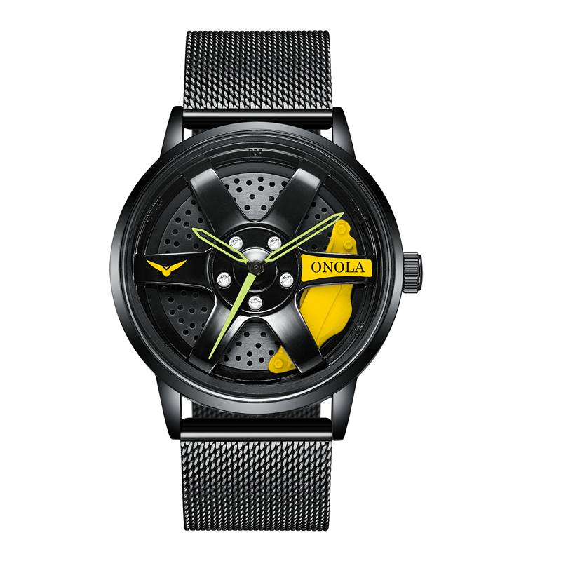 3d Hollow Wheel Hub Design Vedenpitävä Muoti Full Steel Miesten Kello Quartz Watch