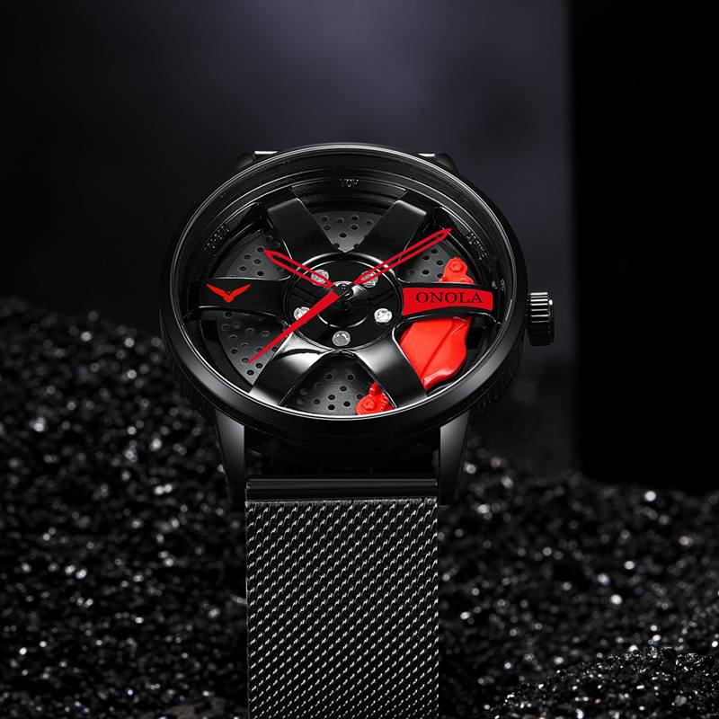 3d Hollow Wheel Hub Design Vedenpitävä Muoti Full Steel Miesten Kello Quartz Watch