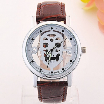 Hollow-out Skull Real Belt Quartz Watch -muodikas Kaksipuolinen Vintage Miesten Naisten Kello