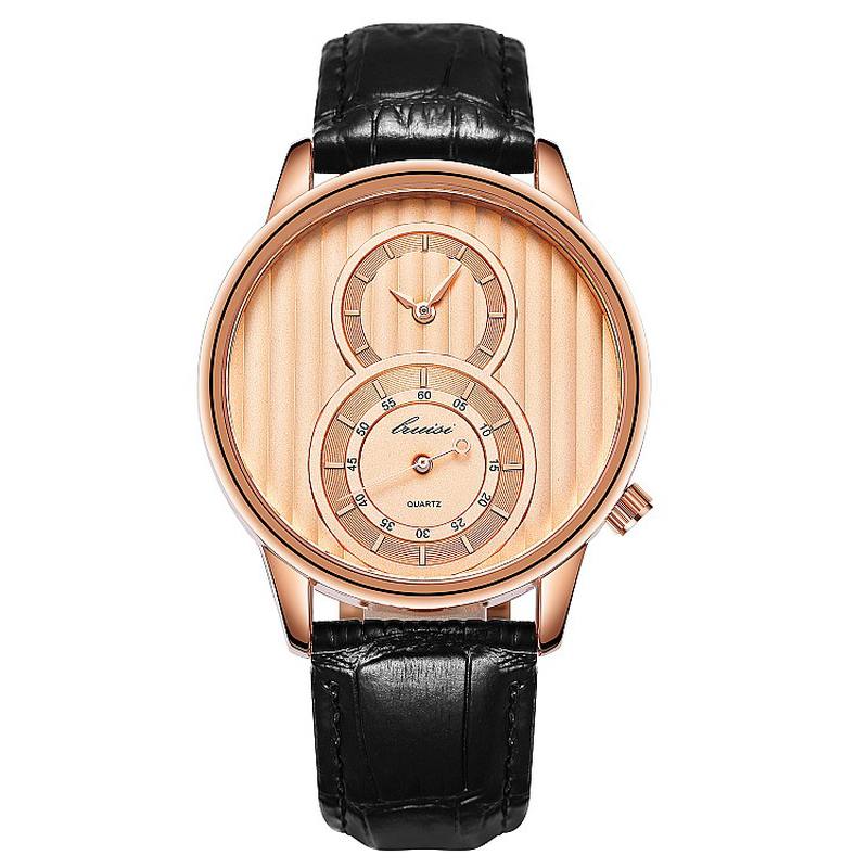 Muoti Dial Organ Stripe Kaksi Luovaa Kellotaulu Nahkaa Miesten Kello Classic Quartz Watch