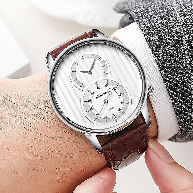 Muoti Dial Organ Stripe Kaksi Luovaa Kellotaulu Nahkaa Miesten Kello Classic Quartz Watch