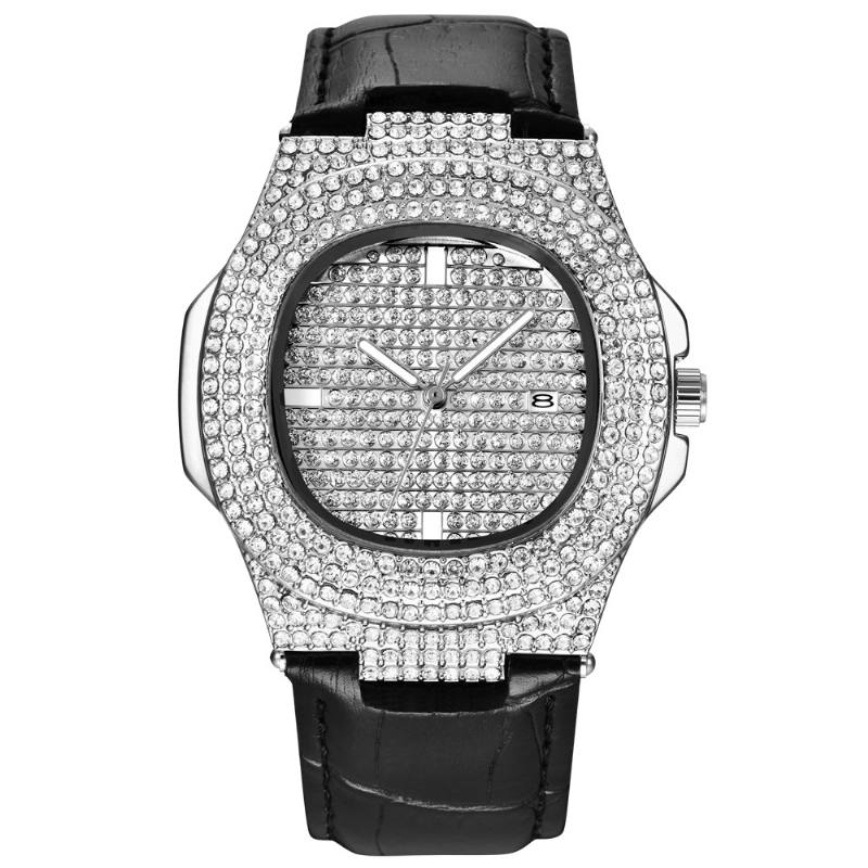 Muoti Elegent Pu-nahka Miesten Vintage Diamond Watch -vyökvartsikello