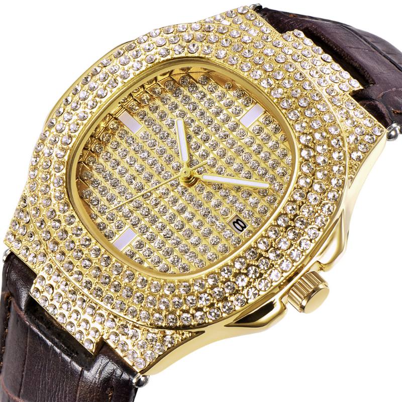 Muoti Elegent Pu-nahka Miesten Vintage Diamond Watch -vyökvartsikello