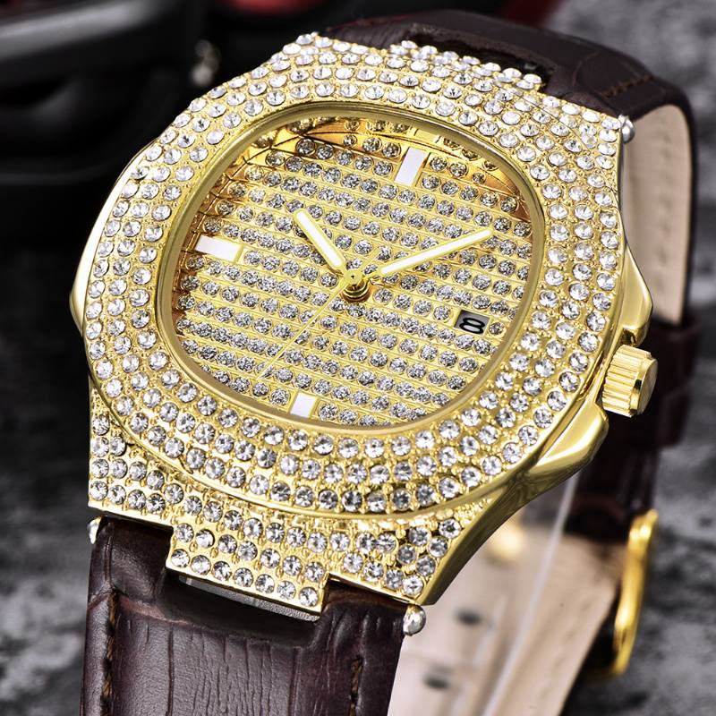 Muoti Elegent Pu-nahka Miesten Vintage Diamond Watch -vyökvartsikello