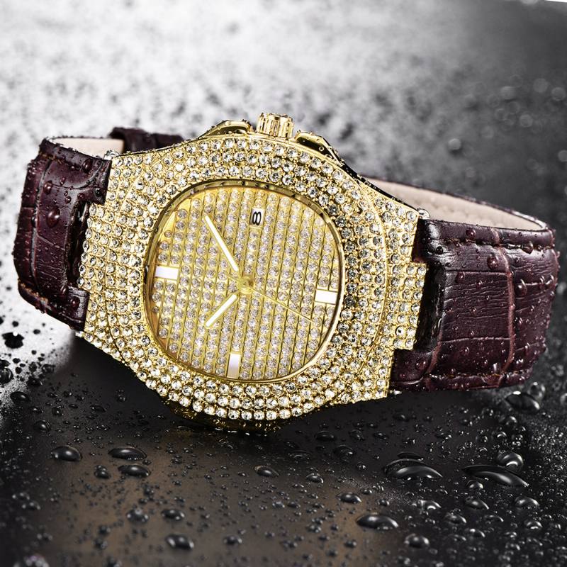 Muoti Elegent Pu-nahka Miesten Vintage Diamond Watch -vyökvartsikello