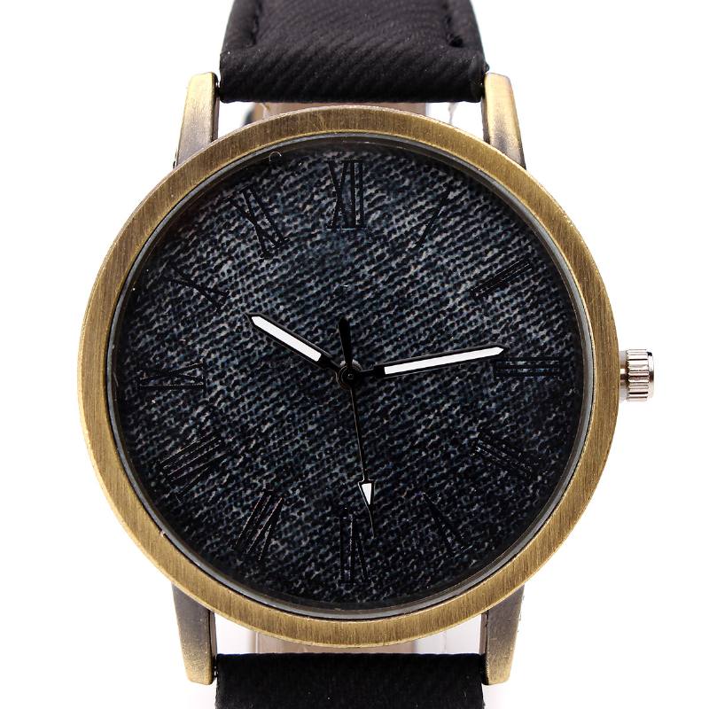 Muoti Värikäs Ranneke Denim Pu-hihna Rento Kellotaulu Miesten Naisten Kello Quartz Watch