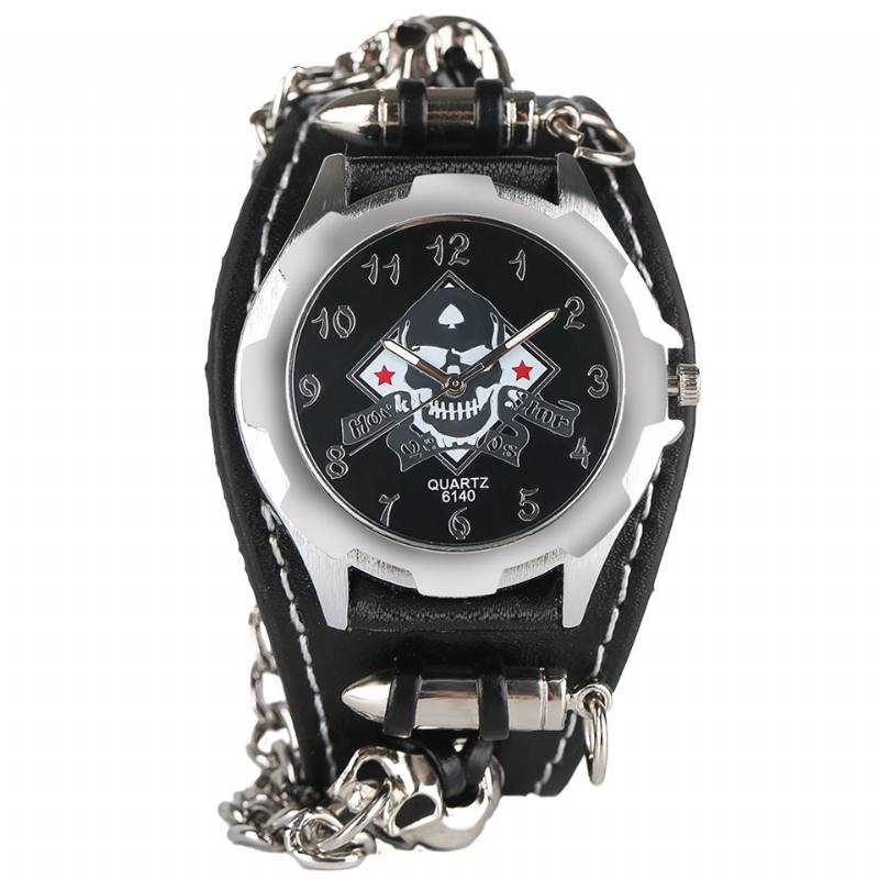 Vintage Square Dial Miesten Kello Hollow Skull Leather Quartz Watch