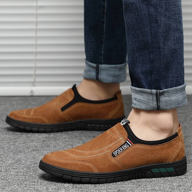 Miesten Siannahkaiset Ompeleet Liukumattomat Pyöreät Kärjet Lazy Slip-on Loafers Kengät