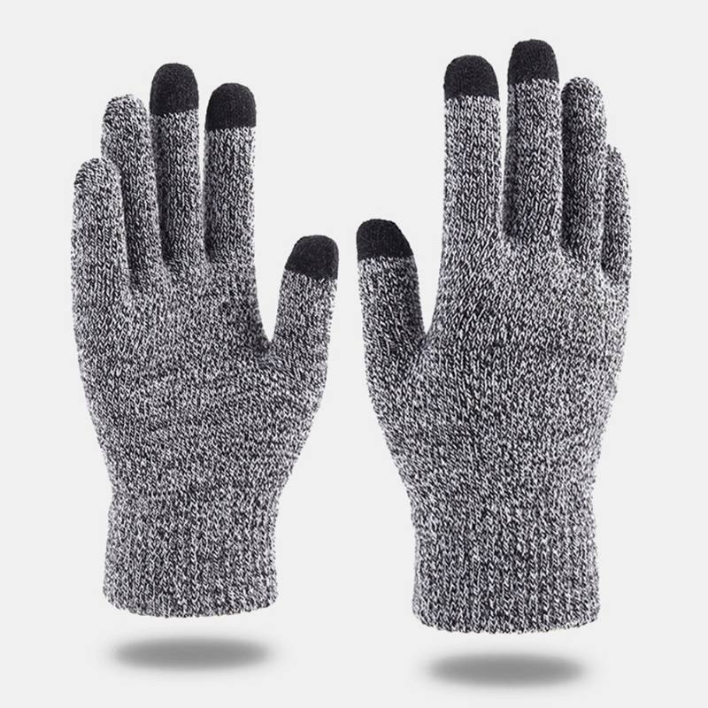 Miesten Winter Cool Protection Lämpimät Täyssormeiset Villaiset Neulotut Käsineet Thicken Plus Velvet Kolmen Sormen Kosketusnäytön Lämpökuntosalihanskat