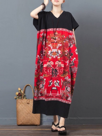 Folk Style Painatus Patchwork Maxi Mekot