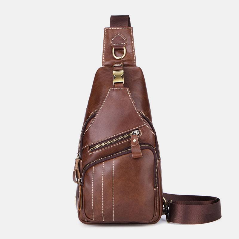 Miesten Aito Nahka Retro Business Rento Yksivärinen Olkalaukku Crossbody Laukku Rintalaukku