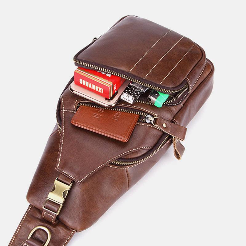 Miesten Aito Nahka Retro Business Rento Yksivärinen Olkalaukku Crossbody Laukku Rintalaukku